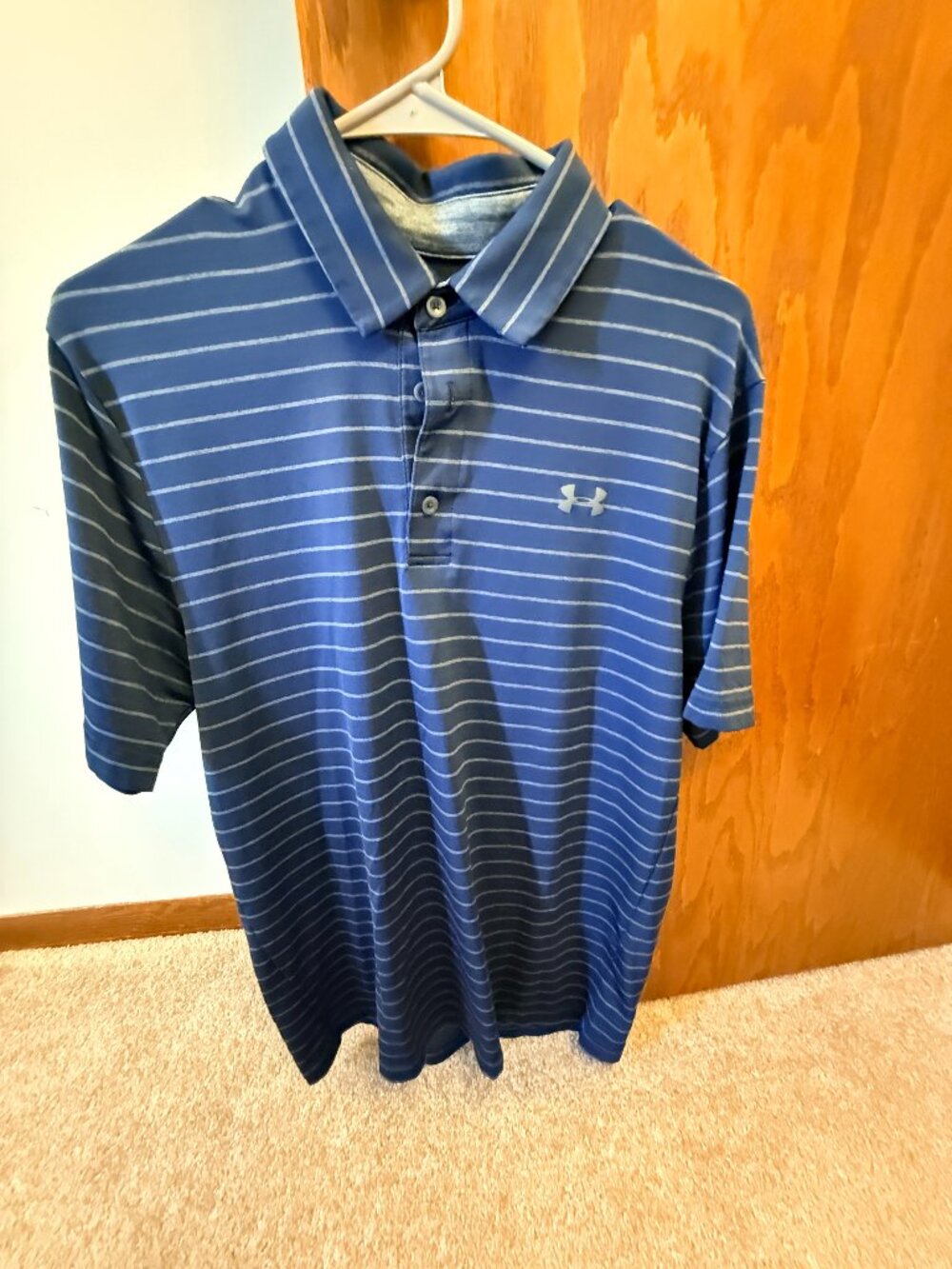 Under Armour The Playoff Polo Navy Gray Stripe Golf Shirt Men's S Loose Fit